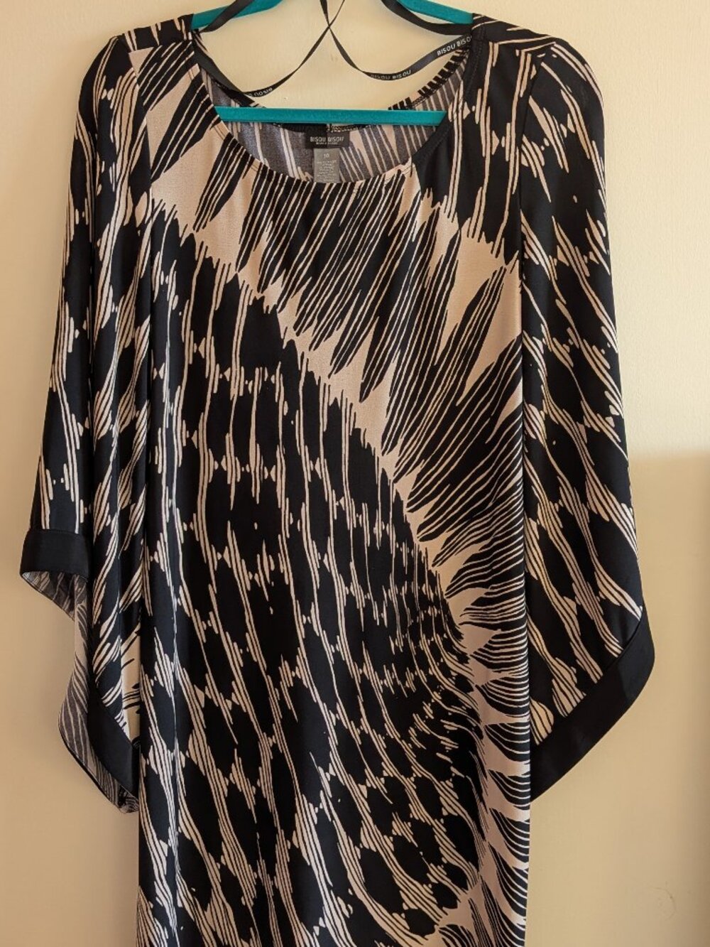 Bisou Bisou Michele Bohbot Batwing Sleeve Dress, Black/Tan, Sz 10